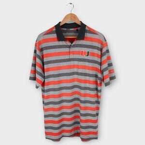 Columbia PFG Miami Hurricanes Polo Shirt‎ Men's Large Gray Orange Striped Golf